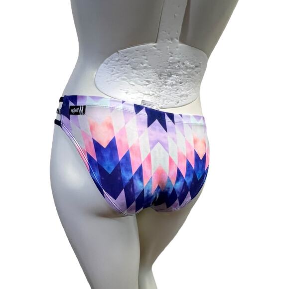 DOLFIN XS Geometric Print Bikini Bottom Pink Navy Blue Striped Swimwear Athletic - Picture 3 of 16